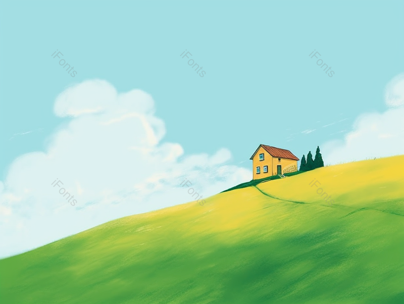 绿色草地山头田野一幢房子手绘插画背景,插画/手绘图,插画/手绘图库,插画/手绘图下载,插画/手绘